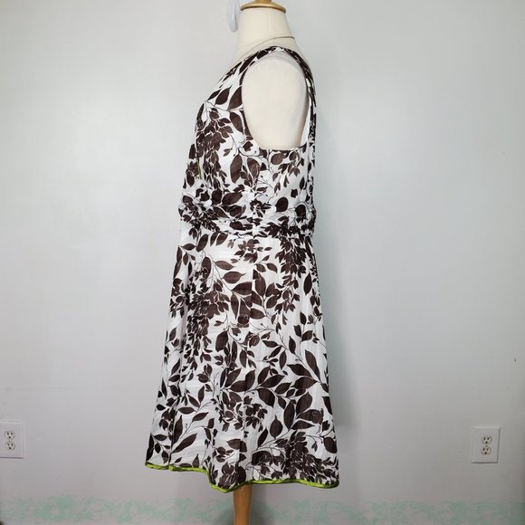 Robbie Bee Brown White Green Leaf Leaves V-Neck Sleeveless Dress Size 22W - Picture 5 of 15